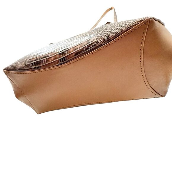 VTG Y2K Faux Snakeskin Double Handles Purse Shoulder Bag Sondra Roberts Brown - Picture 8 of 15